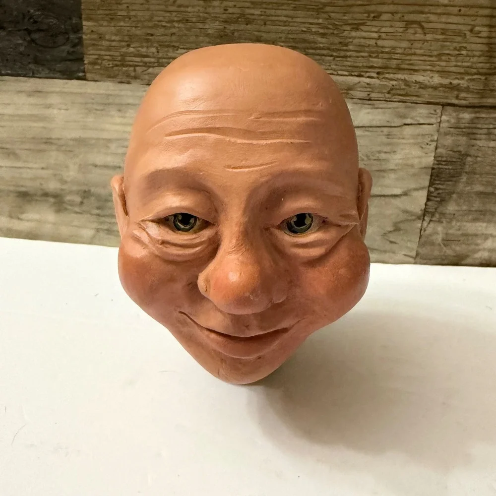 Phillips Signed Clay Doll Head Glass Eyes Belga Handcrafted Folk Art Puppet